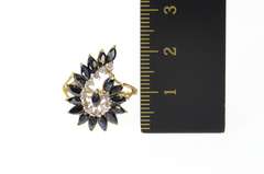 14K Yellow Gold Marquise Natural Sapphire Diamond Swirl Ring