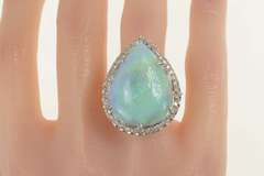 14K Yellow Gold 23.54 Ctw Pear Opal Diamond Halo Cocktail Ring