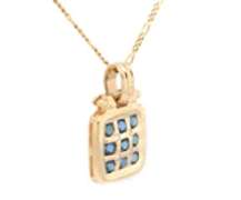 Attractive Yellow Gold Sapphire and Diamond Square Pendant on Chain
