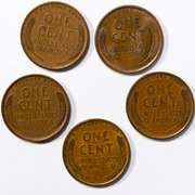 5 Sharp Near Unc 1909 VDB Lincoln Type Coins