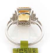 Wonderful White Gold Emerald Cut Citrine and Diamond Ring