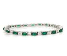 Eyecatching White Gold Emerald Cut Emerald and Baguette Diamond Bracelet