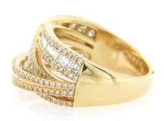 Dramatic Yellow Gold Round and Baguette Diamond Crossover Ring
