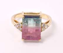 Stunning Watermellon Tourmaline & Dia Ring, 18kt