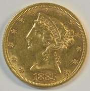 Fully struck and lustrous 1885 $5 Liberty Gold Piece