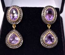 Darling Dangling 34.66CTW Amethyst & 0.51CTW Diamond Earrings in Gold Plated Sterling Silver