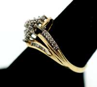 Alluring Diamond Cluster 10k Gold Ring with Channel Set Baguette and Round Diamonds