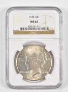 MS62 1935 Peace Silver Dollar - Graded NGC
