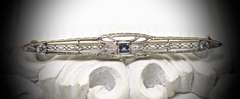 Sweet Vintage Filigree Bar Pin with Sapphire & Diamond