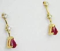Elegant 14K Rubies & Diamonds Drop Earrings