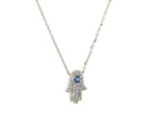 Stunning White Gold Diamond and Sapphire Hamsa Pendant on Chain