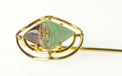 14K Yellow Gold Victorian Jasper Cabochon Wavy Halo Stick Pin
