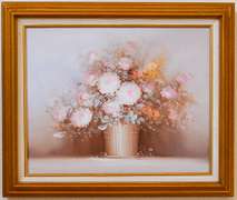 Beautiful Still Life With Pink Roses in Vase, Signed Original Oil Painting on Canvas
