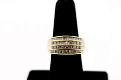 Quadruple Layered 10k Gold Channel Set Diamond Ring with Baguette and Round Diamonds