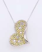 Sparkling White Gold Yellow Sapphire and Diamond Freeform Heart Pendant on Chain