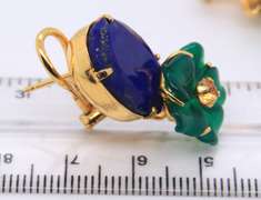 Gold Plated Signed Green Chalk and Lapis Earrings