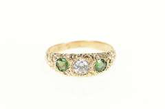 14K Yellow Gold Elaborate Scroll Syn. Emerald Cubic Zirconia Ring