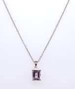 Sterling Silver Emerald Cut Amethyst Pendant on Chain