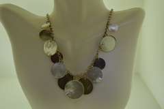 Sterling Silver Mother Of Pearl And Silver Disk Necklace