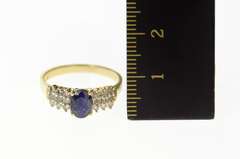 10K Yellow Gold Oval Classic Sapphire Diamond Cluster Accent Ring