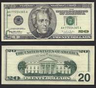 $20 1996= FRN PARTIAL OFFSET= BACK TO FRONT=VF