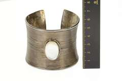 Sterling Silver Curved Mother Of Pearl Oval Statement Cuff Bracelet