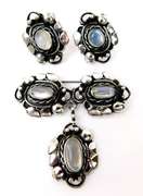 Early Sterling Moonstone Brooch & Earrings