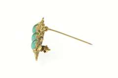 14K Yellow Gold Oval Turquoise Retro Leaf Scroll Bar Pin/Brooch