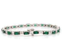Eyecatching White Gold Emerald Cut Emerald and Baguette Diamond Bracelet