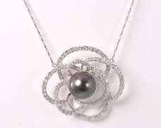 Very Fancy Tahitian Pearl & Diamond Pendant/Necklace, 14KT