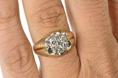 10K Yellow Gold 0.77 Ctw 1960's Men's Retro Round Cluster Ring