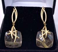 Fancy & Unique Rubilated Quartz Earrings, 18KT
