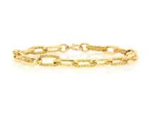 Incredible 18kt Yellow Gold Polished Textured oval Link Papper Clip Bracelet