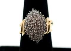 Shimmering Oval Diamond Cluster 10k Gold Ring