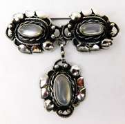 Early Sterling Moonstone Brooch & Earrings