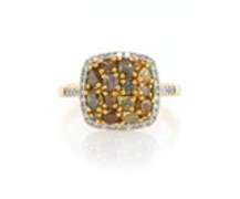 Dreamy Yellow Gold Multi Colored Diamond Cluster Ring