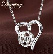 Two tone Flower In heart Silver Pendant