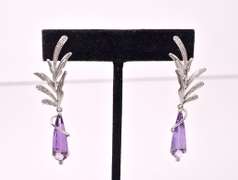 Amazing Amethyst and Diamond Dangle Earrings in 18K White Gold