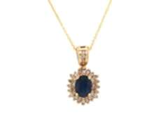 Stunning Sapphire and Diamond Halo Pendant on Chain