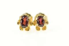14K Yellow Gold Oval Garnet Solitaire Ornate Stud Earrings