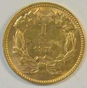Fresh Choice BU 1874 US Type 3 $1 Gold Piece. Nice