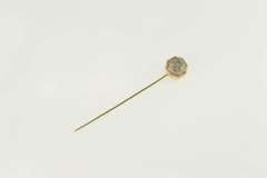 14K Yellow Gold Art Deco Diamond Ornate Etched Squared Stick Pin