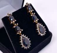 Sensational 22.45CTW Sapphire & 2.08CTW Diamond  Earrings in Gold Plated Sterling Silver