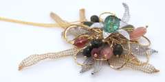 Significant Yellow Gold Italian Tour and Quartz Woven Pendant on Chain
