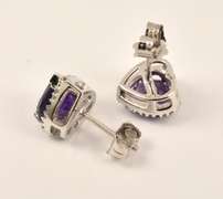 Heart Shaped Amethyst & Diamond Earrings