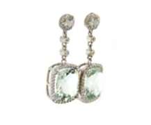 Majestic White Gold Prasiolite and Diamond Dangle Earrings