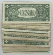 Large lot of 58 Series of 1935 $1 Blue Seal Silver Certificates