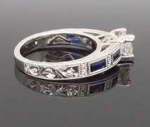 Carved 14k White Gold Diamond and Sapphire Ring