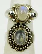 2 Moonstone Cabochon Sterling Rings, 7 & 7.5