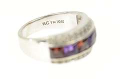 14K White Gold Garnet Amethyst Diamond Statement Band Ring